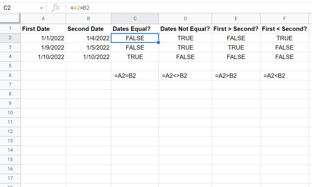 Google Sheets compare dates