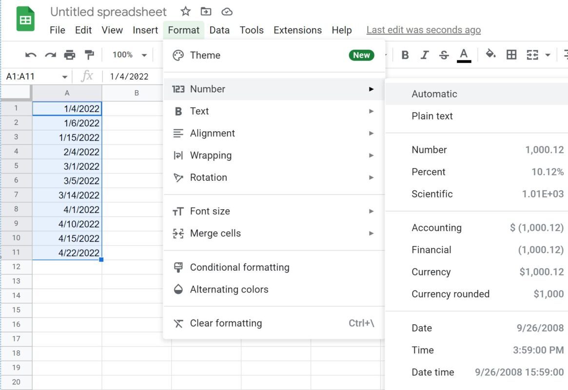 Google Sheets convert dates to numbers