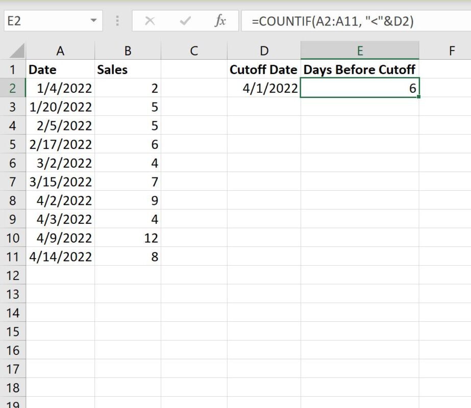 Excel COUNTIF less than date