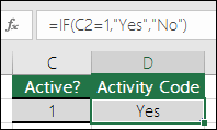 d0ae94da-d05f-4600-8331-7ef742c126fb Cell D2 contains the formula =IF(C2=1,"YES","NO")