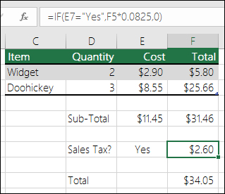 d263a33c-3229-4e4d-9631-0568abc55d63 Formula in Cell F7 is IF(E7=”Yes”,F5*0.0825,0)
