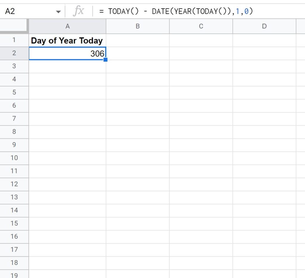 How can I calculate the day of the year in Google Sheets? 2