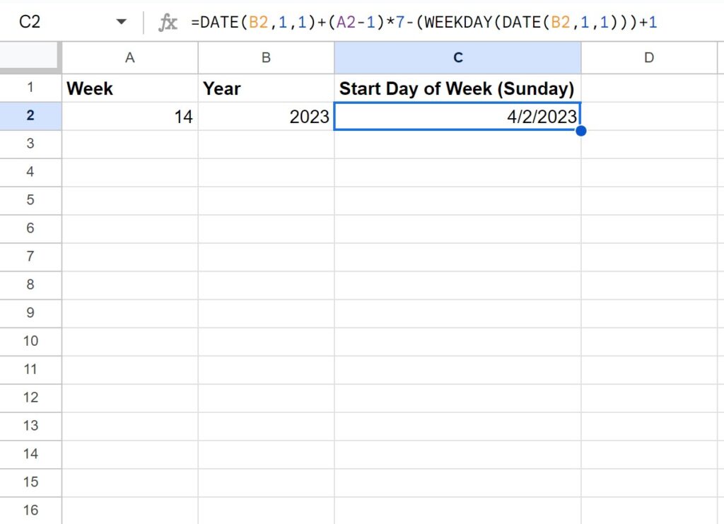 How can I retrieve a date from a given week number in Google Sheets? 2