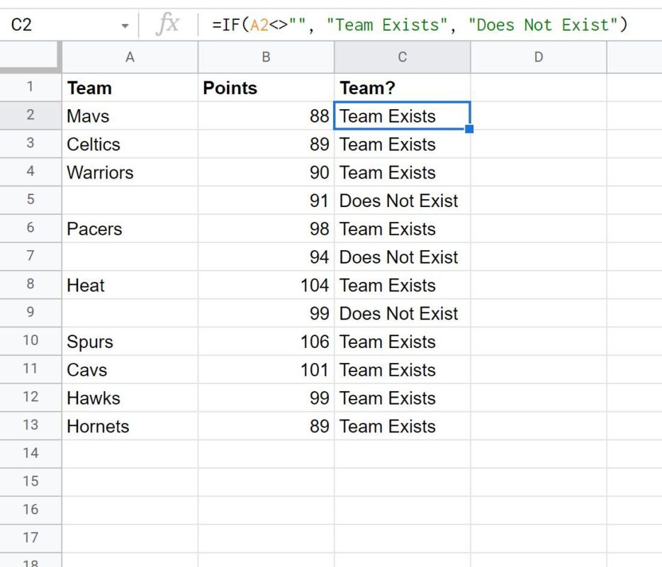 empty2-1 Google Sheets if not empty formula