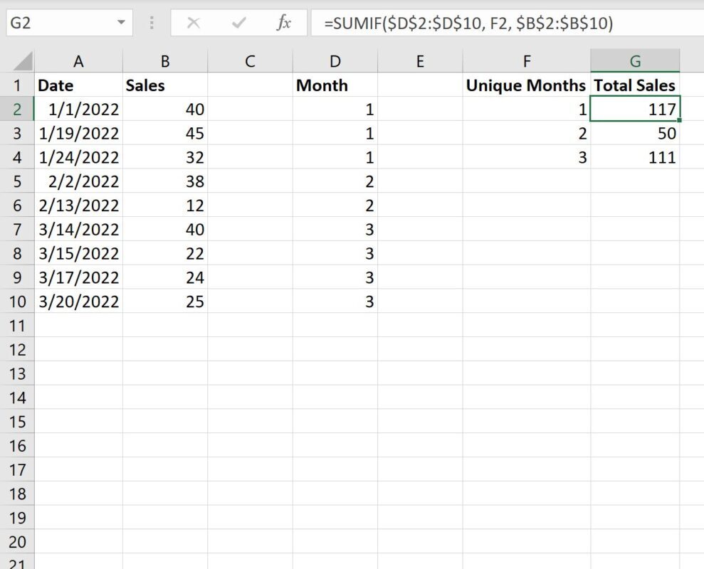 Excel sum by month