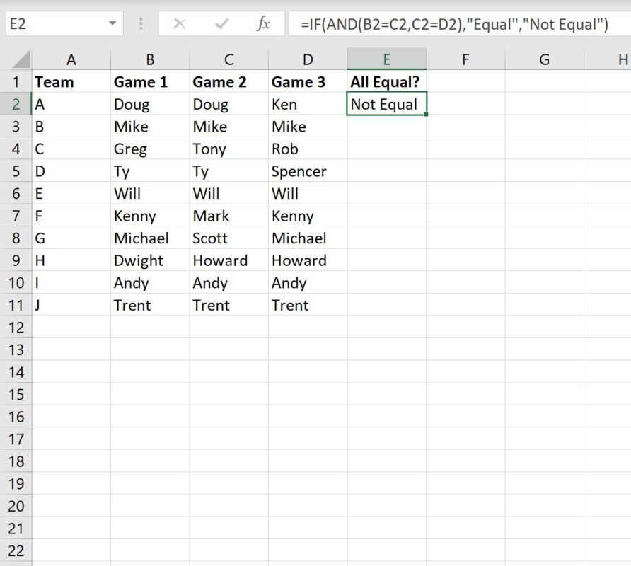 Excel compare three columns