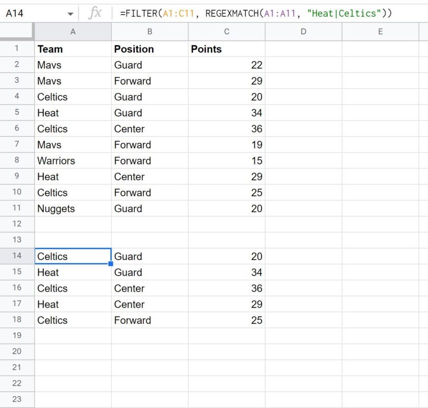 Google Sheets filter column by multiple values