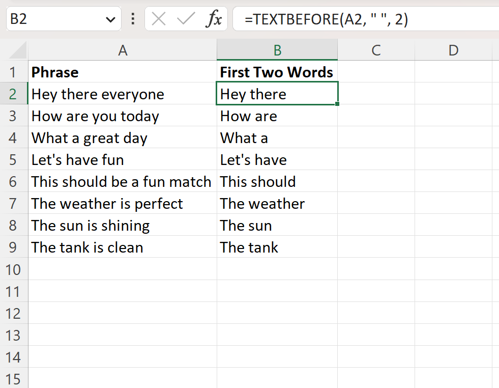 Excel extract first two words