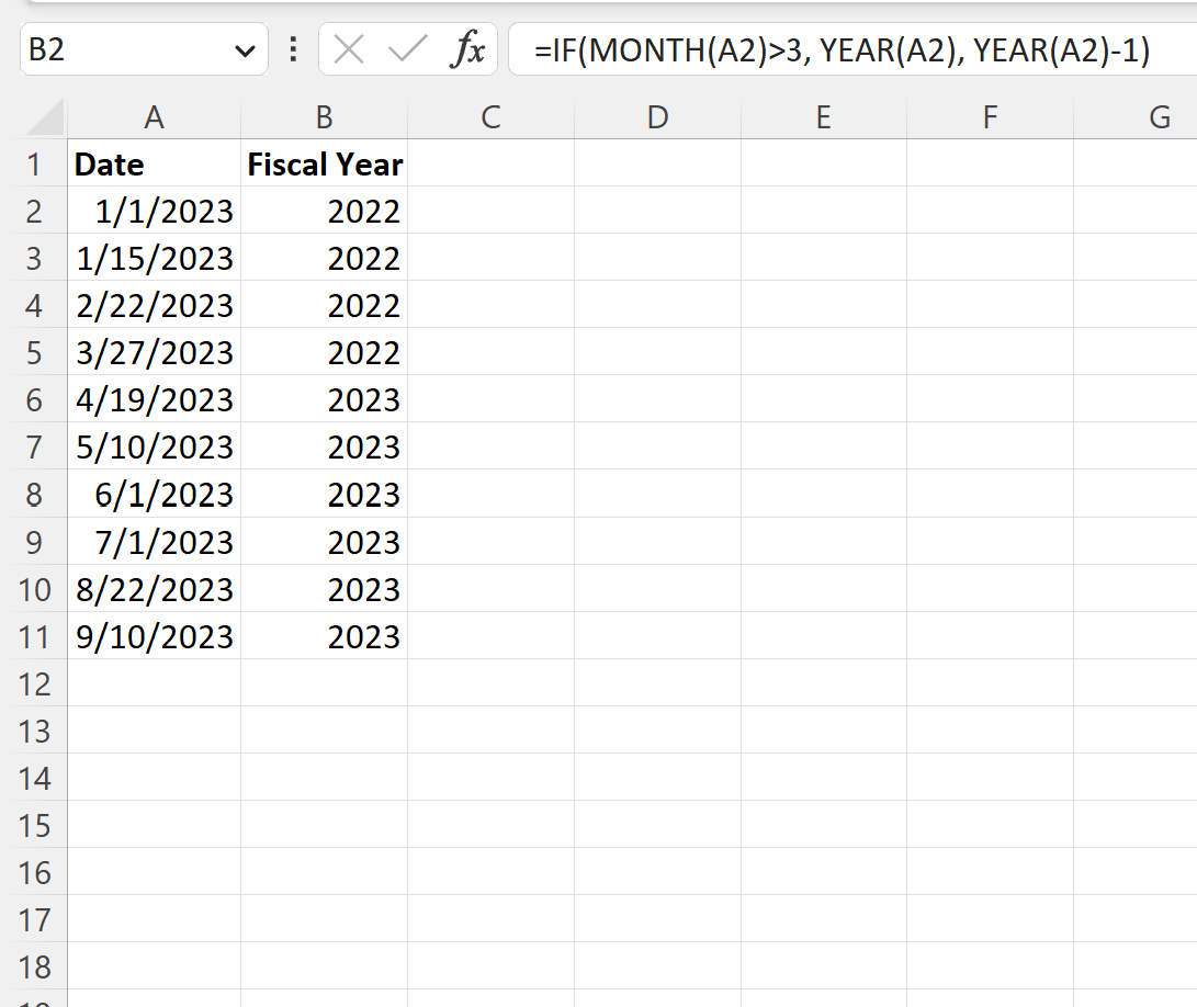 Excel get fiscal year from date