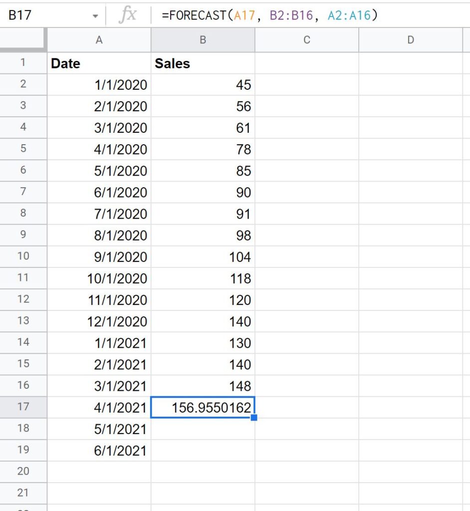 How do I create a forecast in Google Sheets? 2