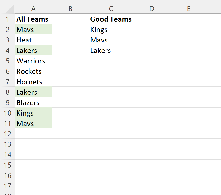 Excel highlight if in list
