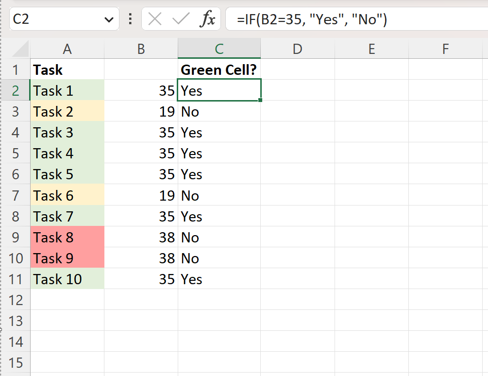 Excel IF function with colors