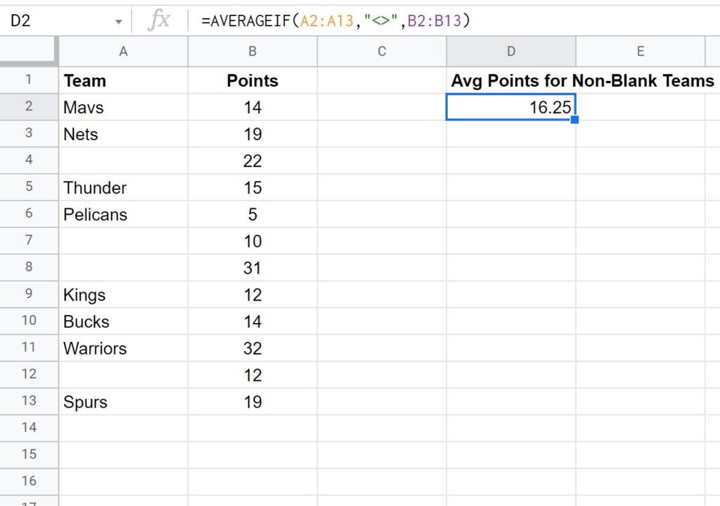 How do I make Google Sheets ignore blank cells when using formulas? 2