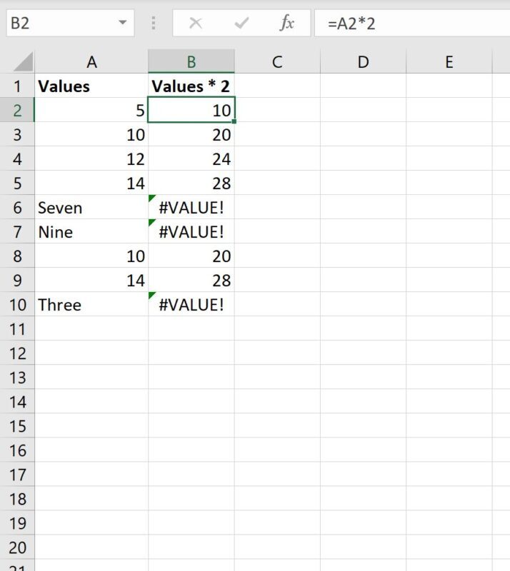 How can I ignore the #VALUE! error in Excel? 2