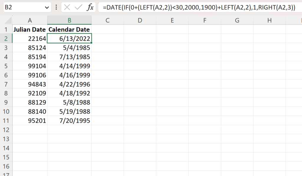 How can I convert between Julian date and calendar date in Excel? 2