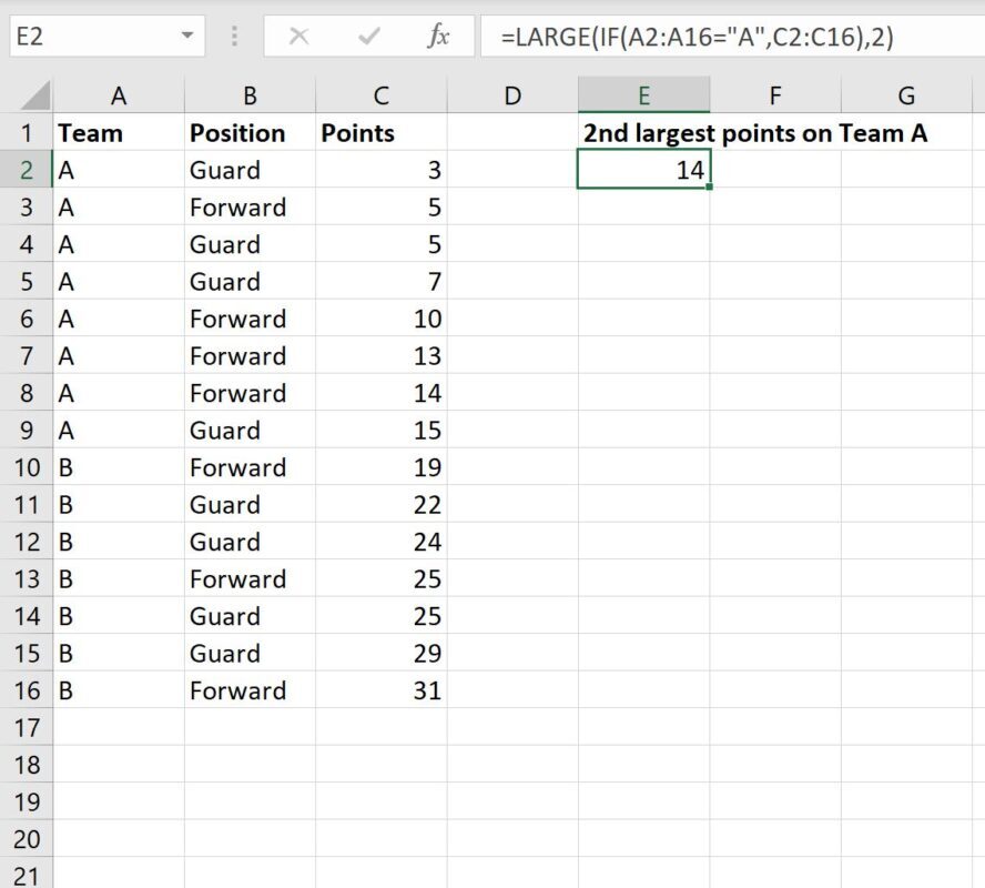 largeifexcel2 LARGE IF function in Excel with one criteria