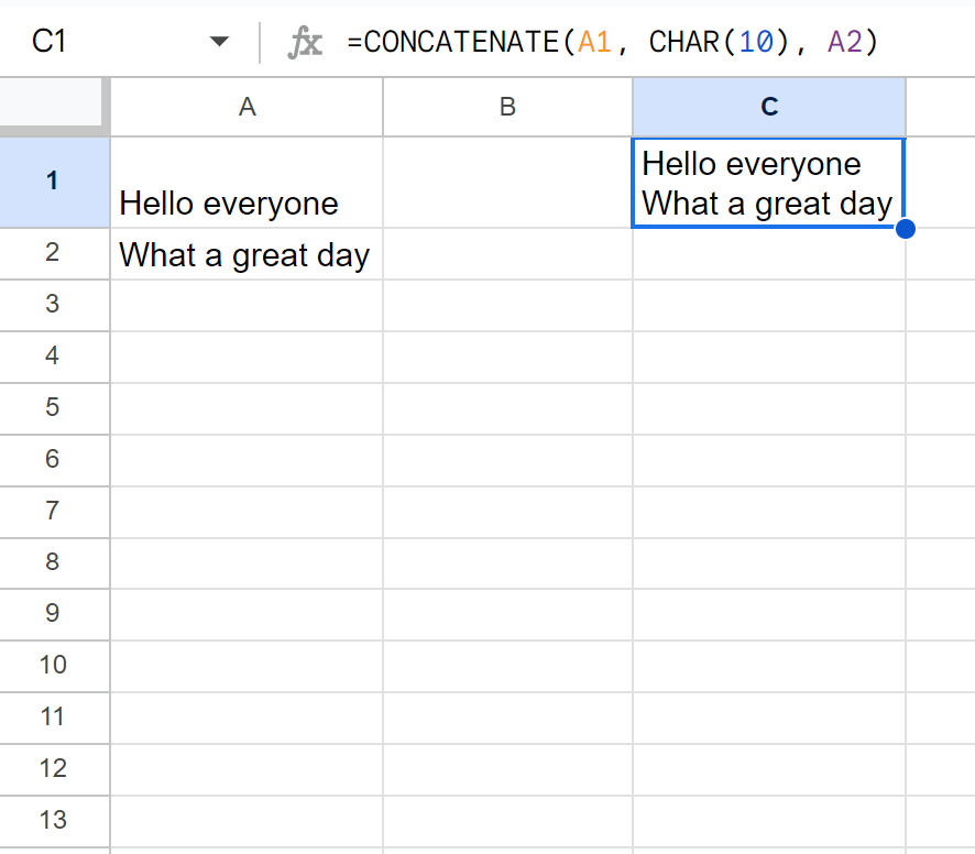 Google Sheets concatenate with line break