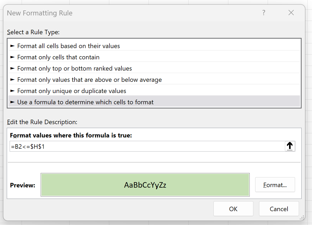 Excel conditional formatting less than or equal to