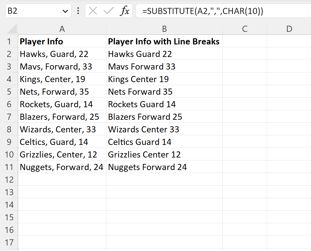 How Can I Replace Commas With Line Breaks In Excel?