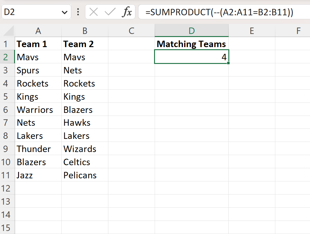 how-can-i-count-the-number-of-matches-between-two-columns-in-excel