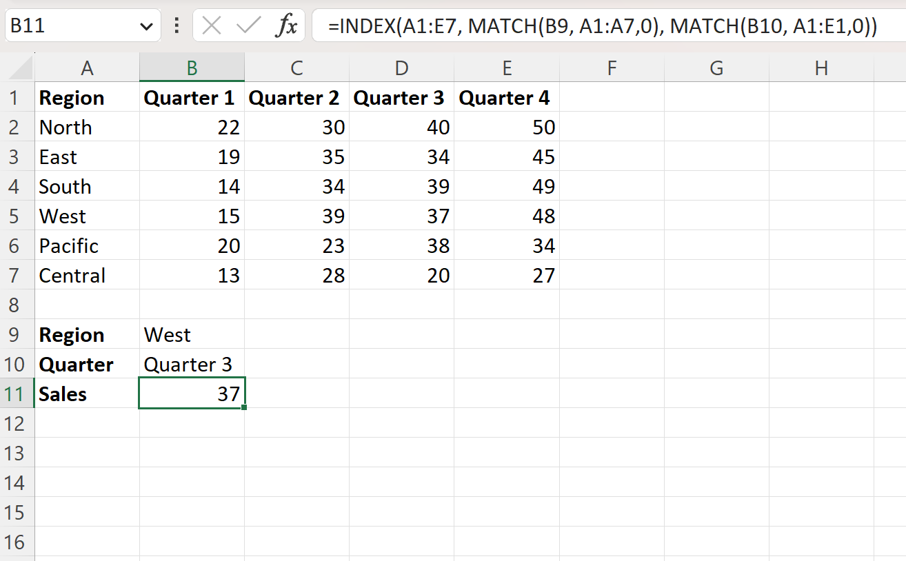 Excel INDEX MATCH MATCH formula