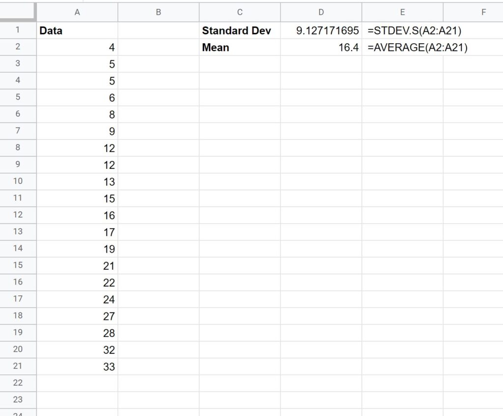 “How can I calculate the mean and standard deviation in Google Sheets?” 2