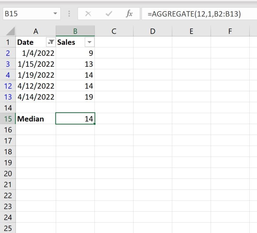 median2 Excel median of filtered rows