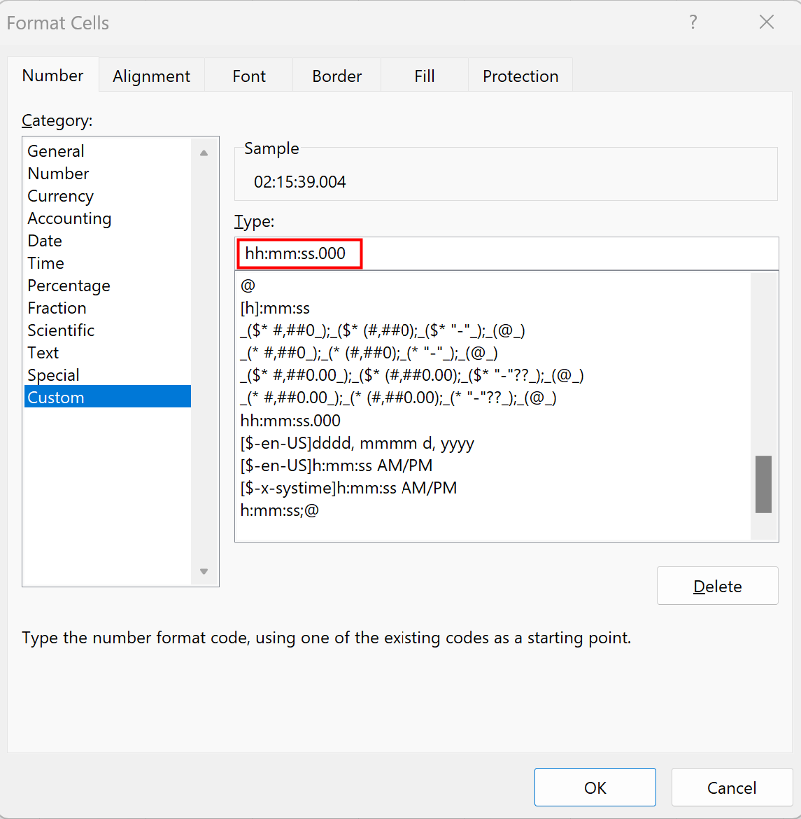 millis3 Excel time format with milliseconds