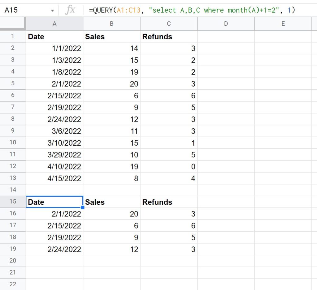 How can I use the QUERY function in Google Sheets to filter data by month? 2
