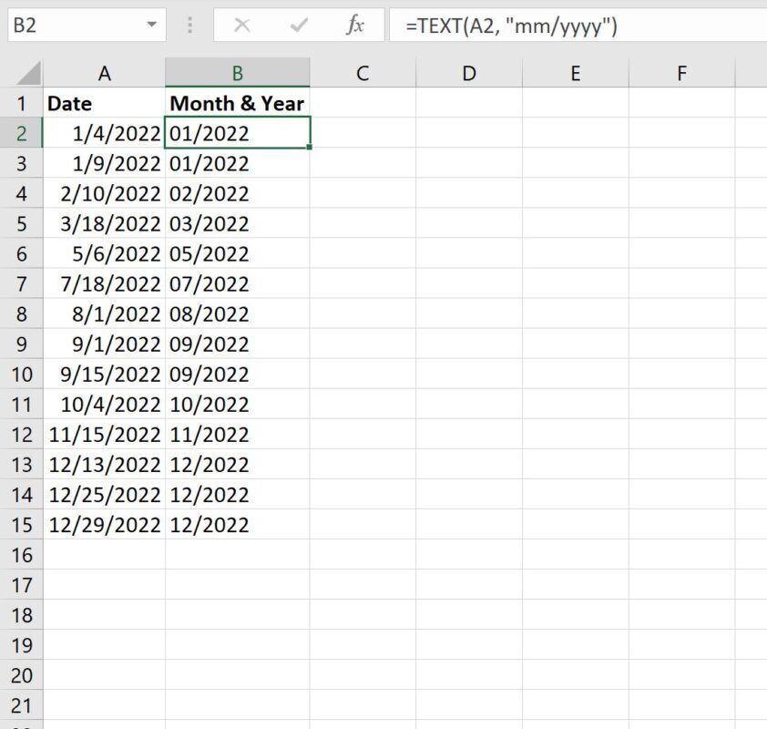Excel convert date to month and year