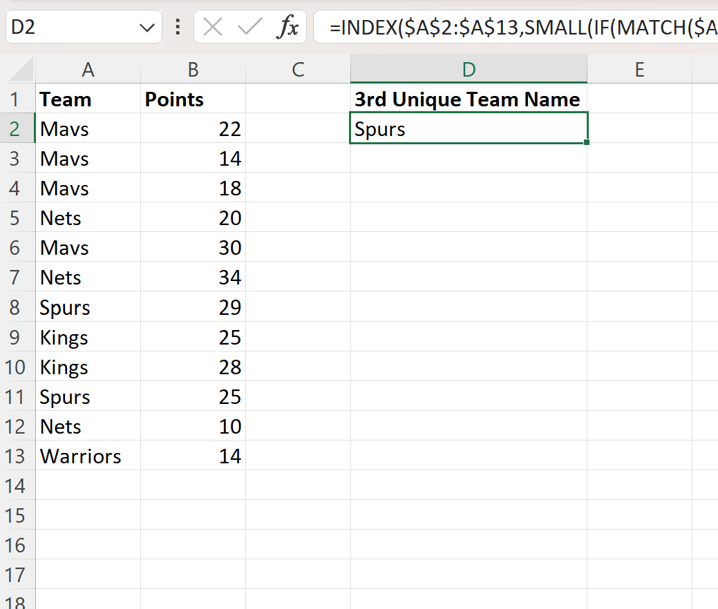 Excel find nth unique value