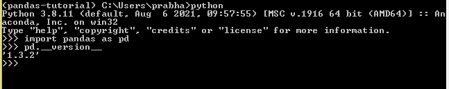 pandas-version-conda Run Pandas statements