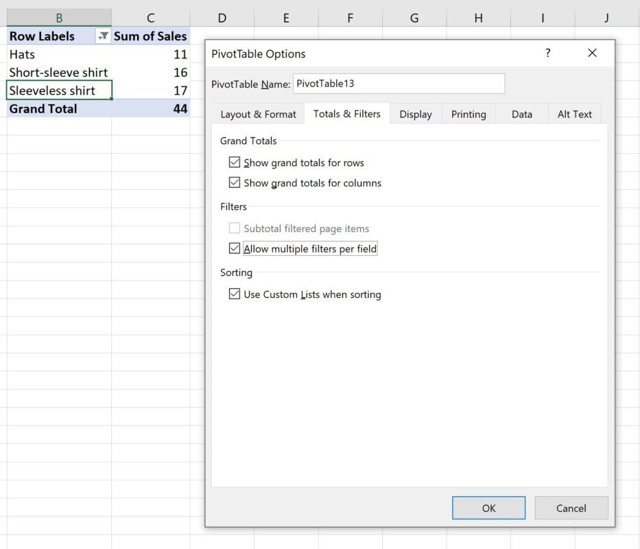 Excel pivot table allow multiple filters