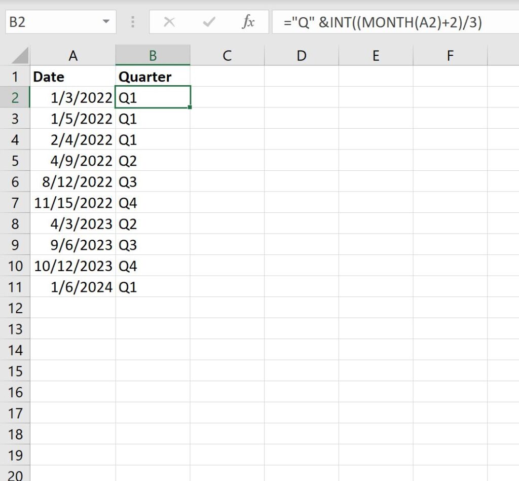 How do you convert a date to quarter and year in Excel? 2