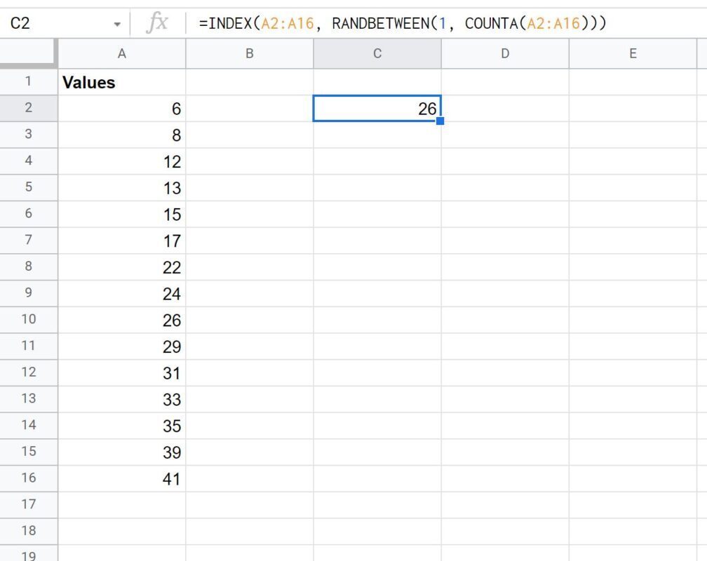 Google Sheets select random value from list