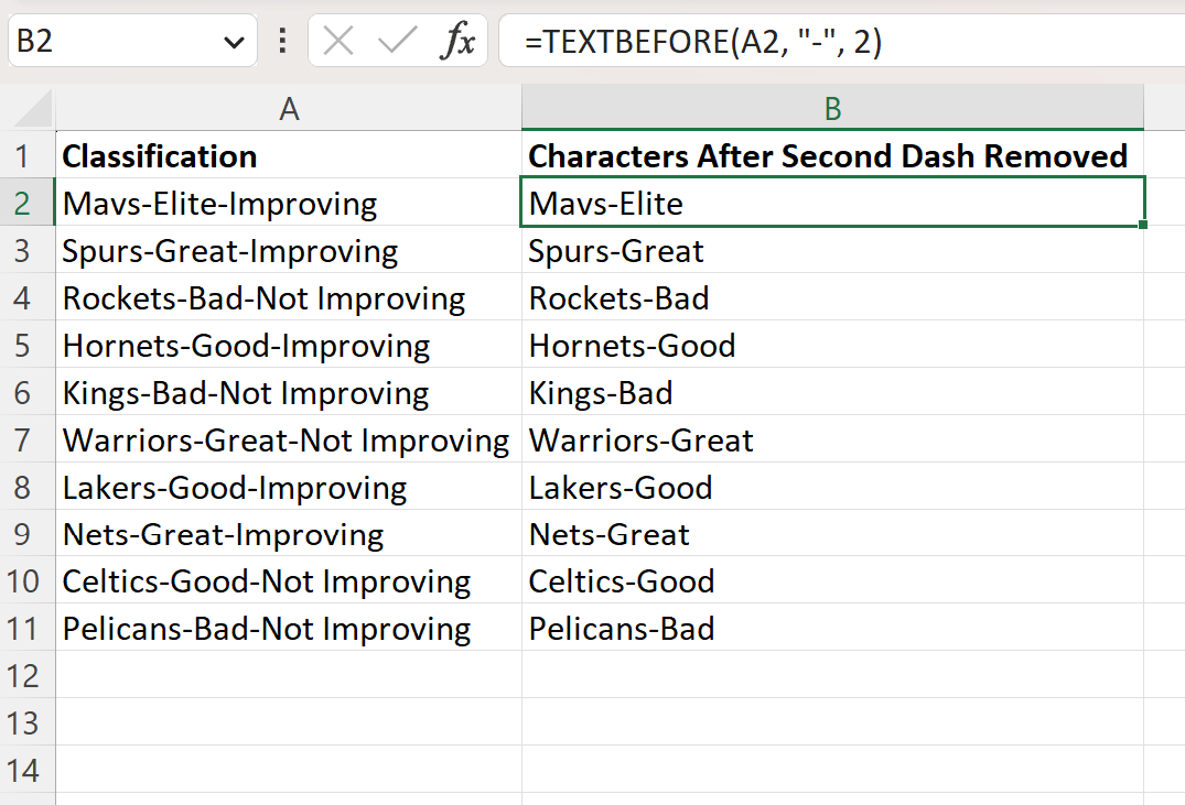 Excel remove characters after second dash