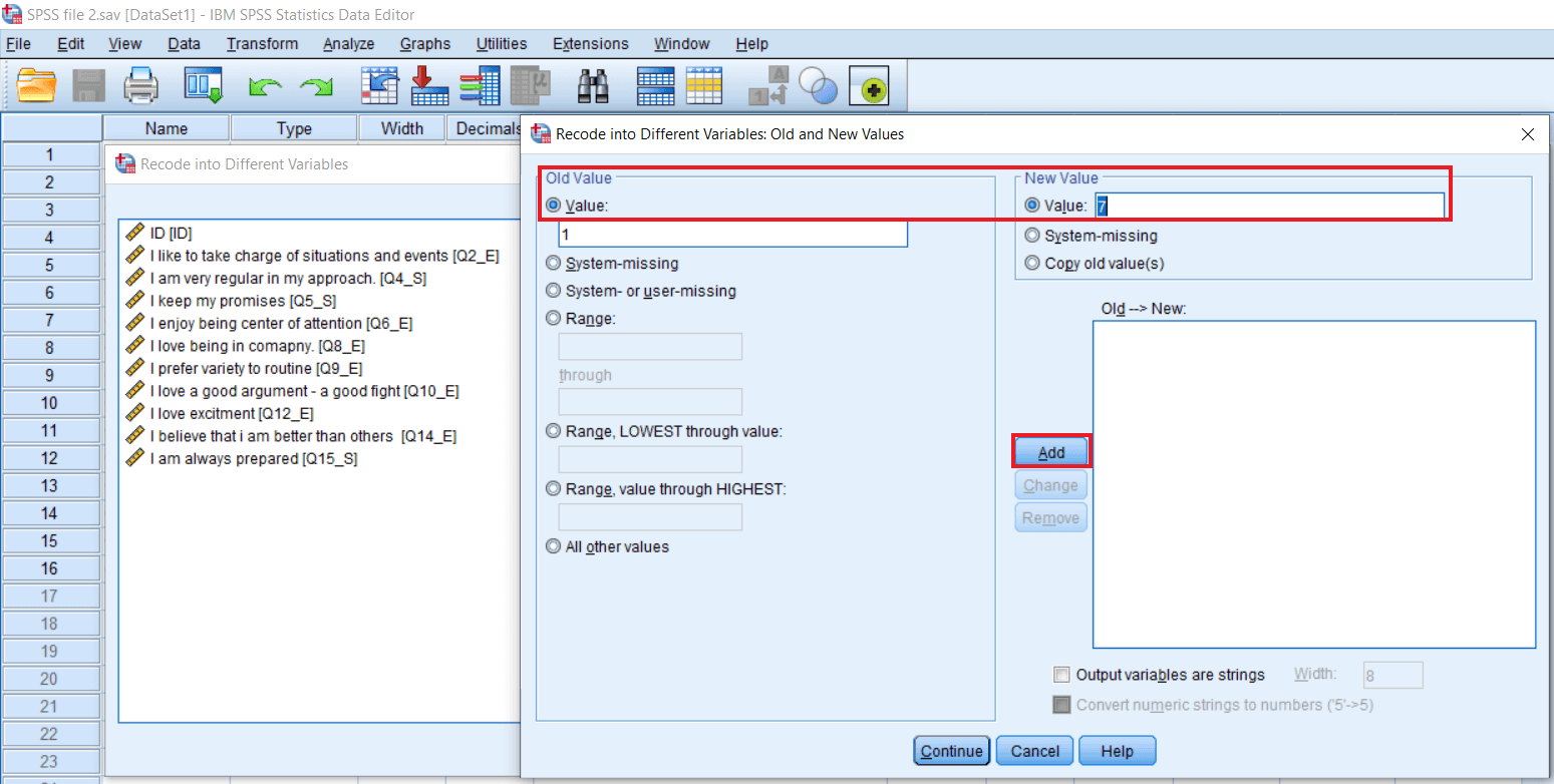Recode into Different Variable in SPSS