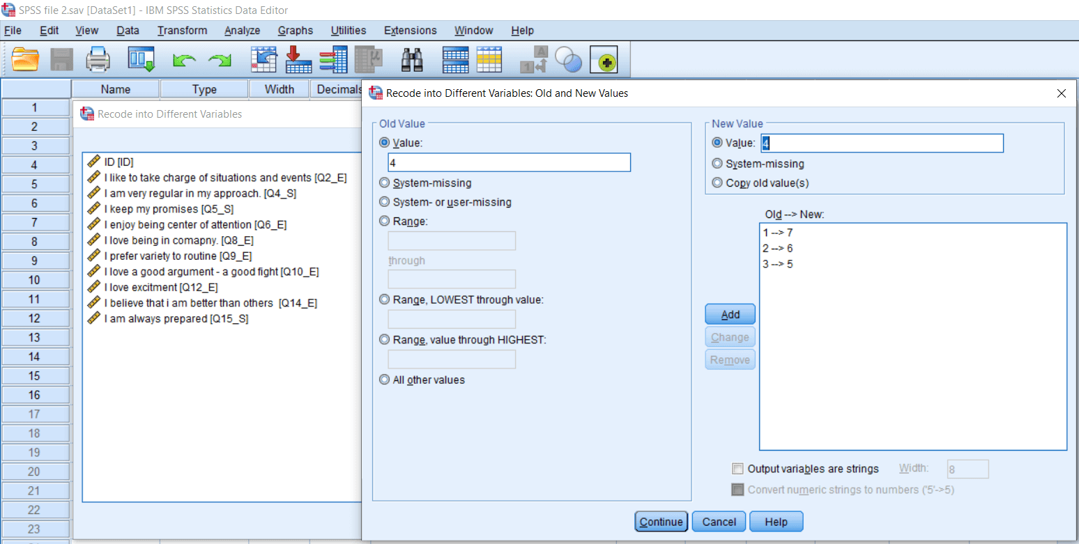 Recode into Different Variable in SPSS