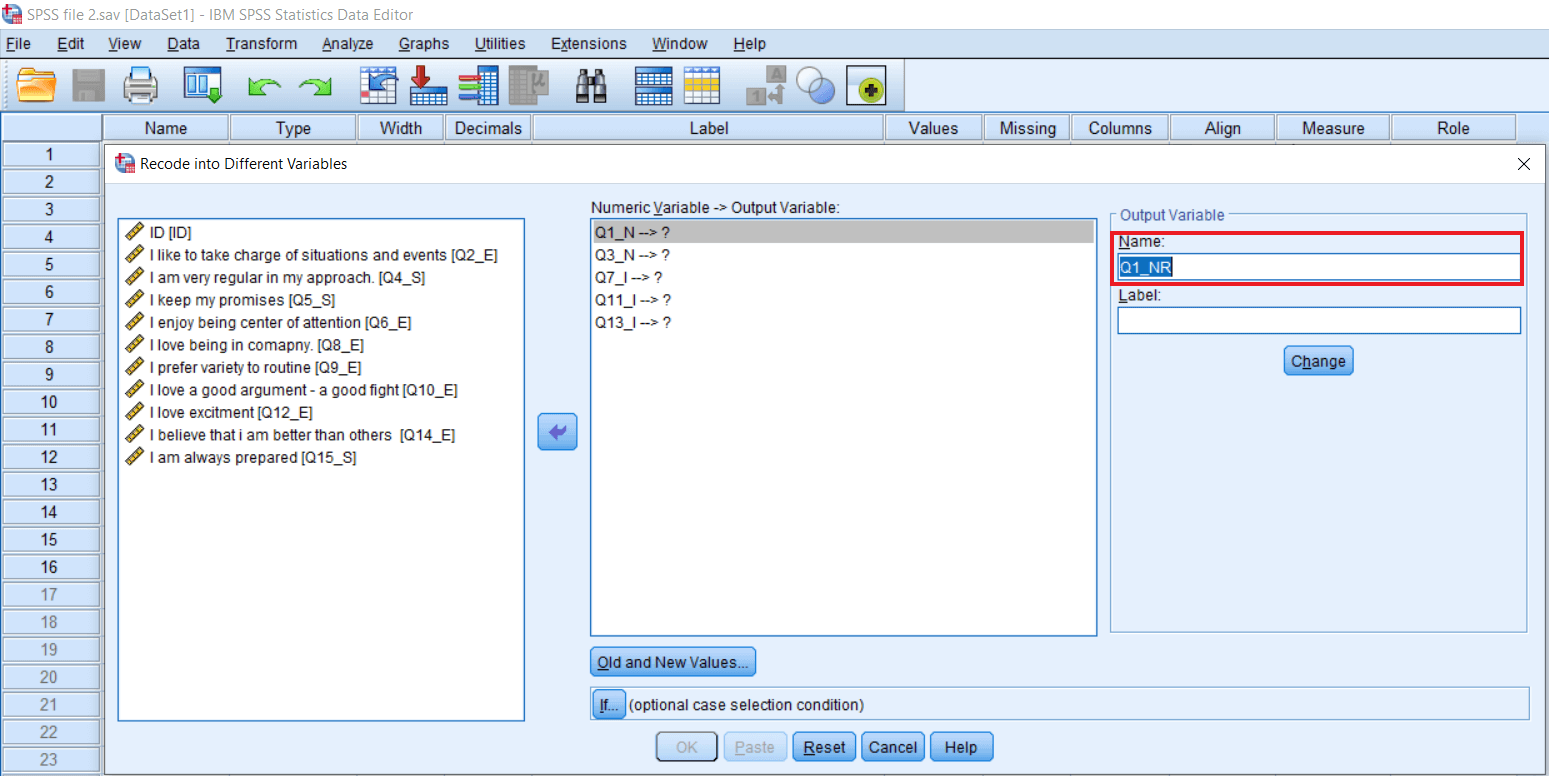 Recode into Different Variable in SPSS