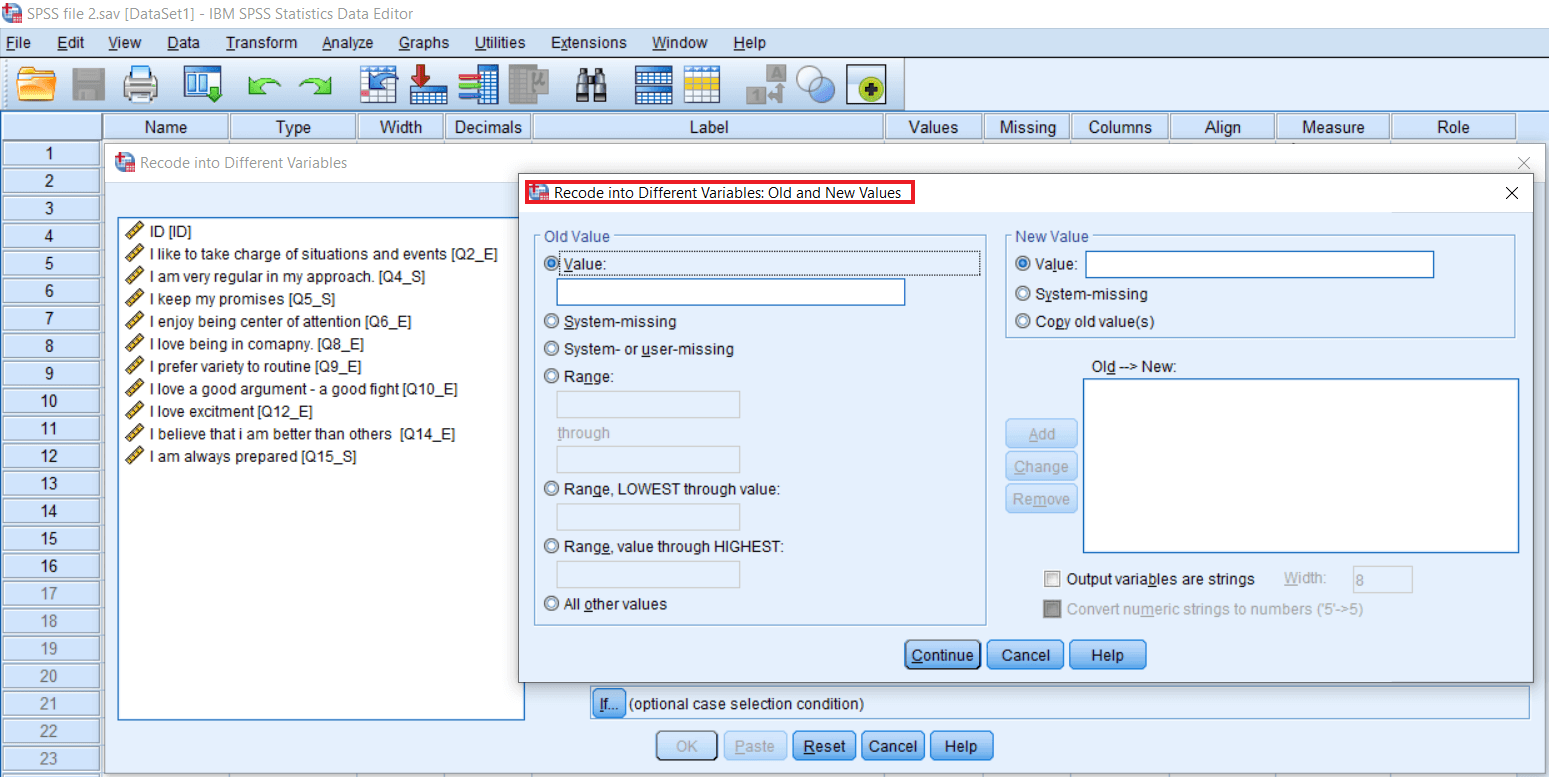 Recode into Different Variable in SPSS