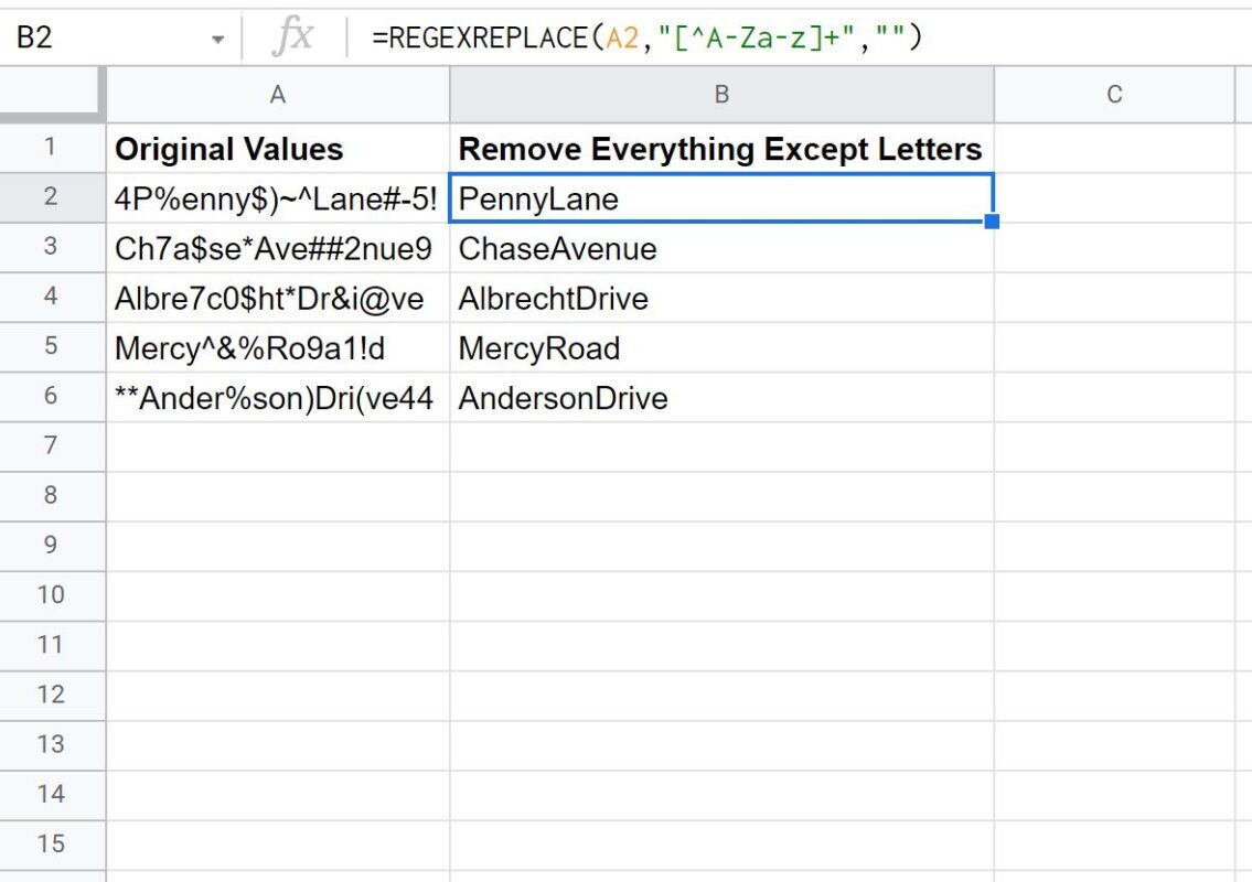 remove special characters in Google Sheets