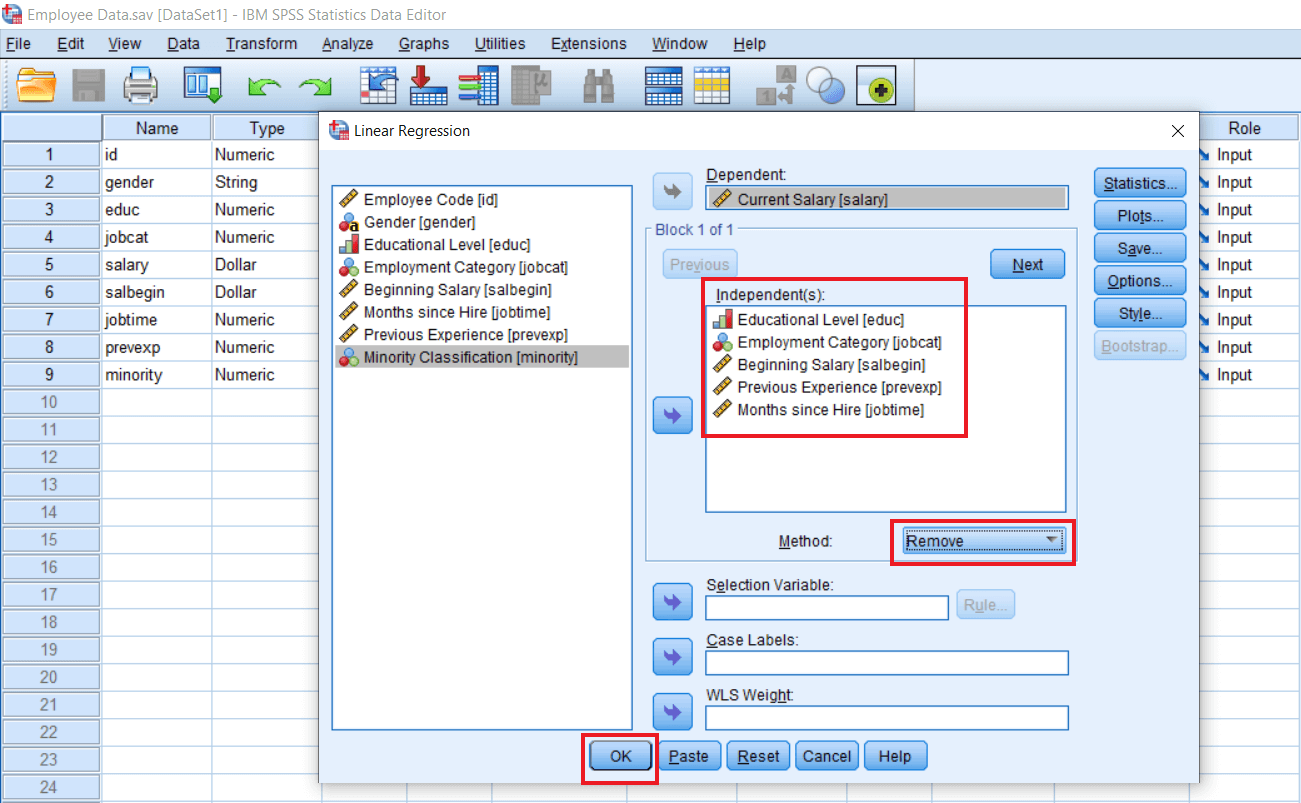 Remove method of Multiple Regression