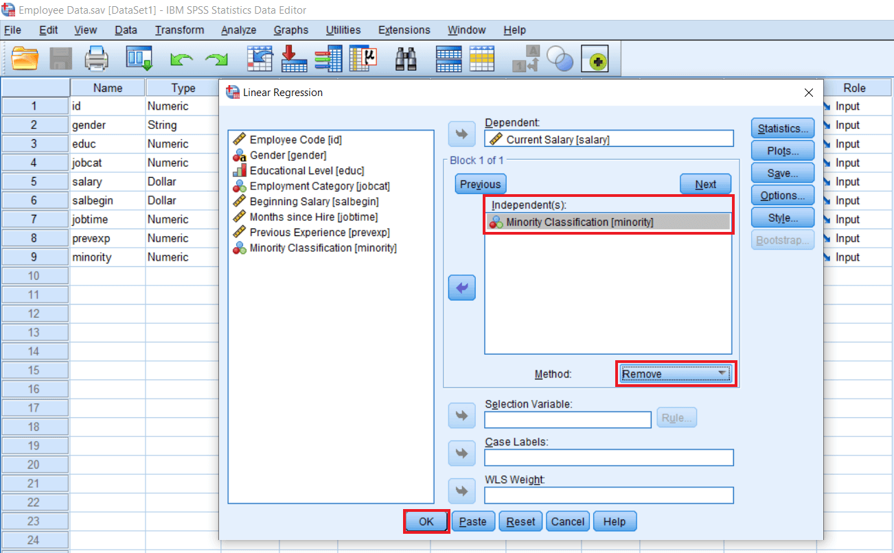 Remove method of Multiple Regression