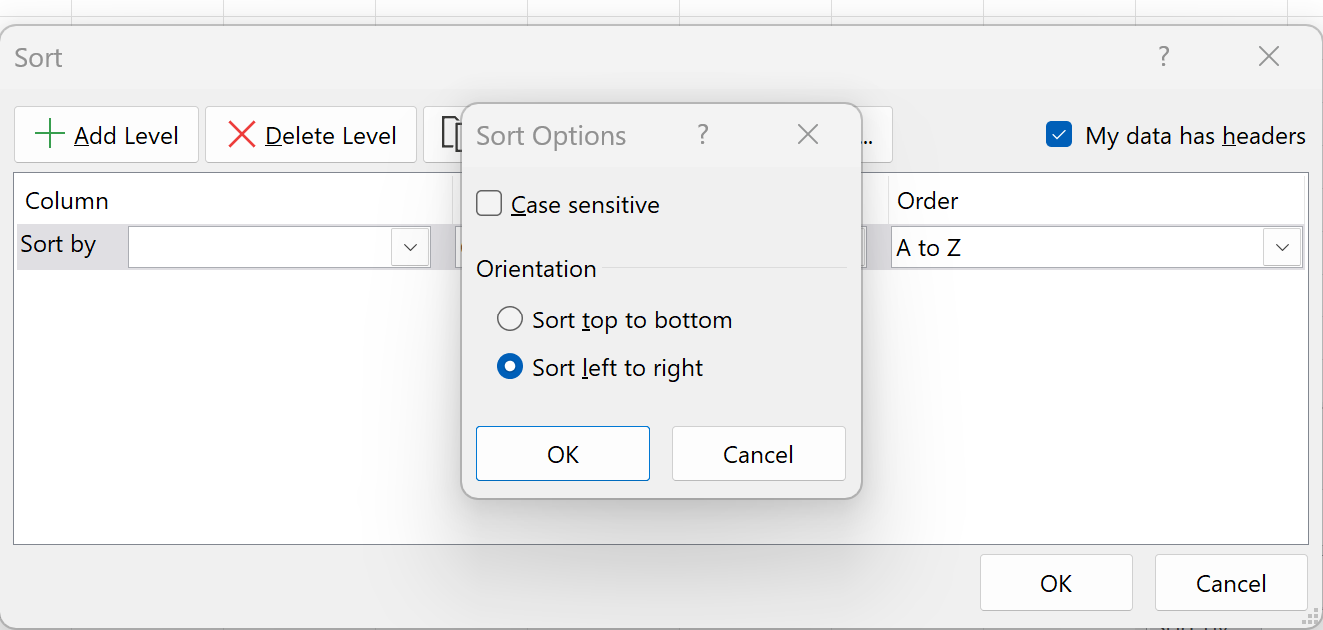 Excel reverse column order