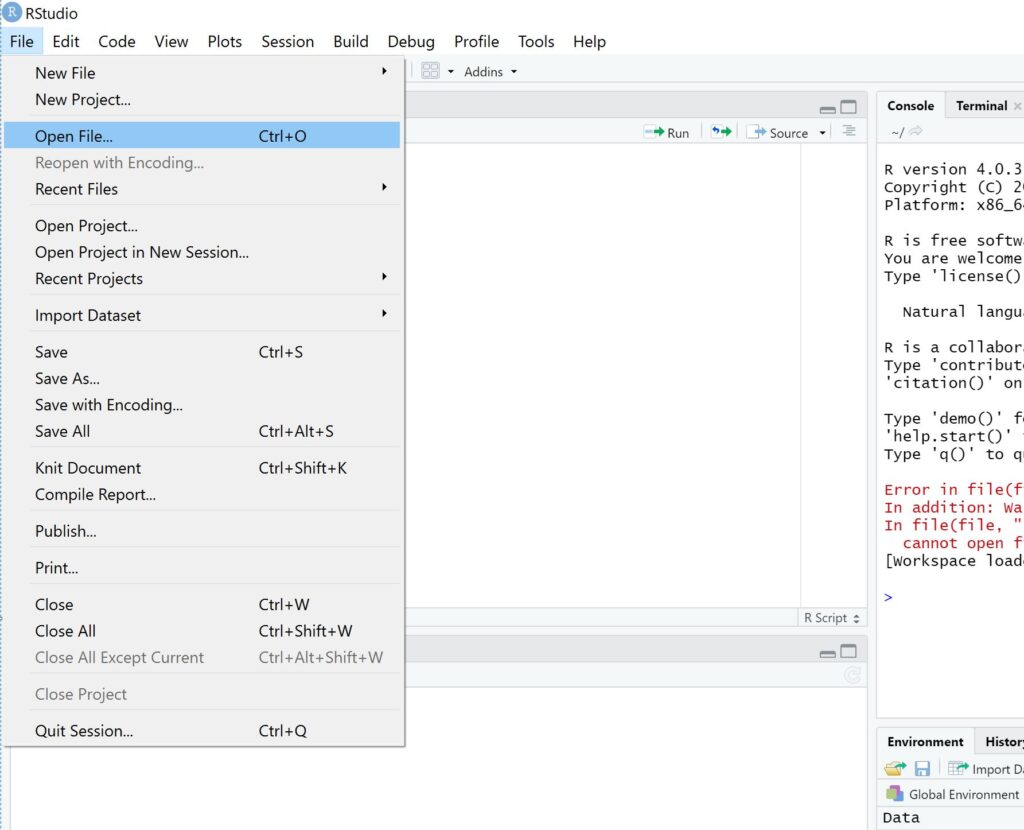 How can I open an .R file in RStudio? 2