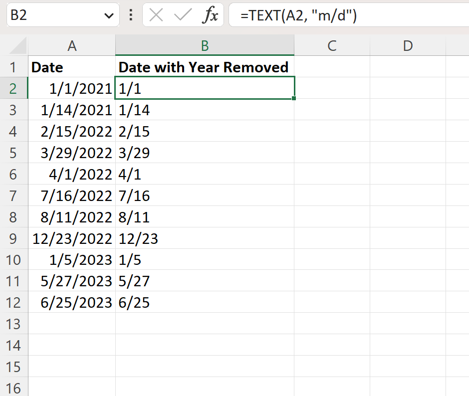 Excel remove year from date