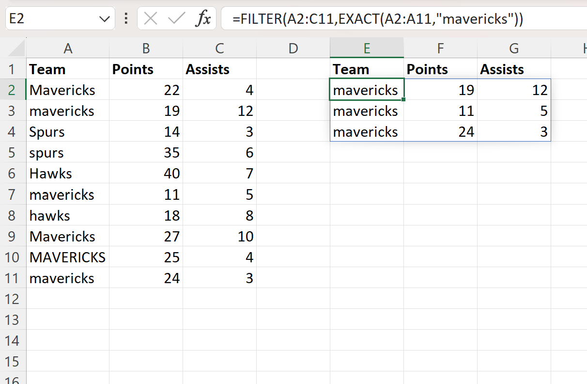 Excel case sensitive filter