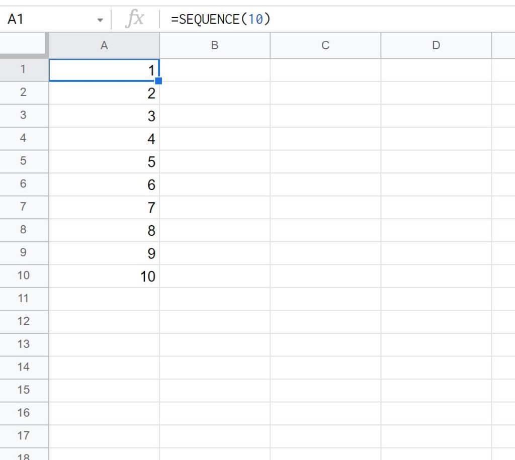 What is the purpose of using the SEQUENCE function in Google Sheets? 2