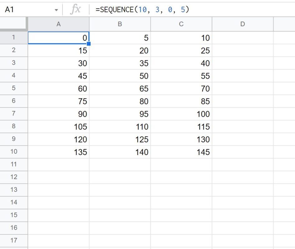 Google Sheets sequence function
