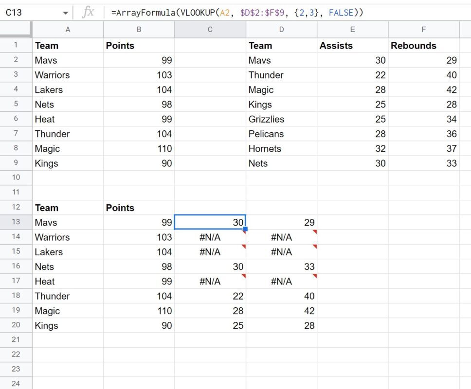 left join in Google Sheets